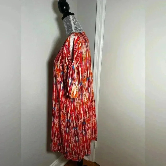 NWT Caribbean Joe Multicolor Rayon Dress Cold Shoulder. V Neck. Sz: M. - Picture 6 of 11